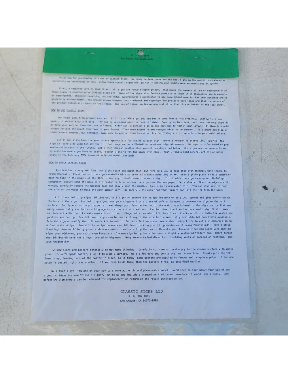 Classic Signs Ltd Model Railroad Sign Sheet Vintage Advertising 1945-1949
